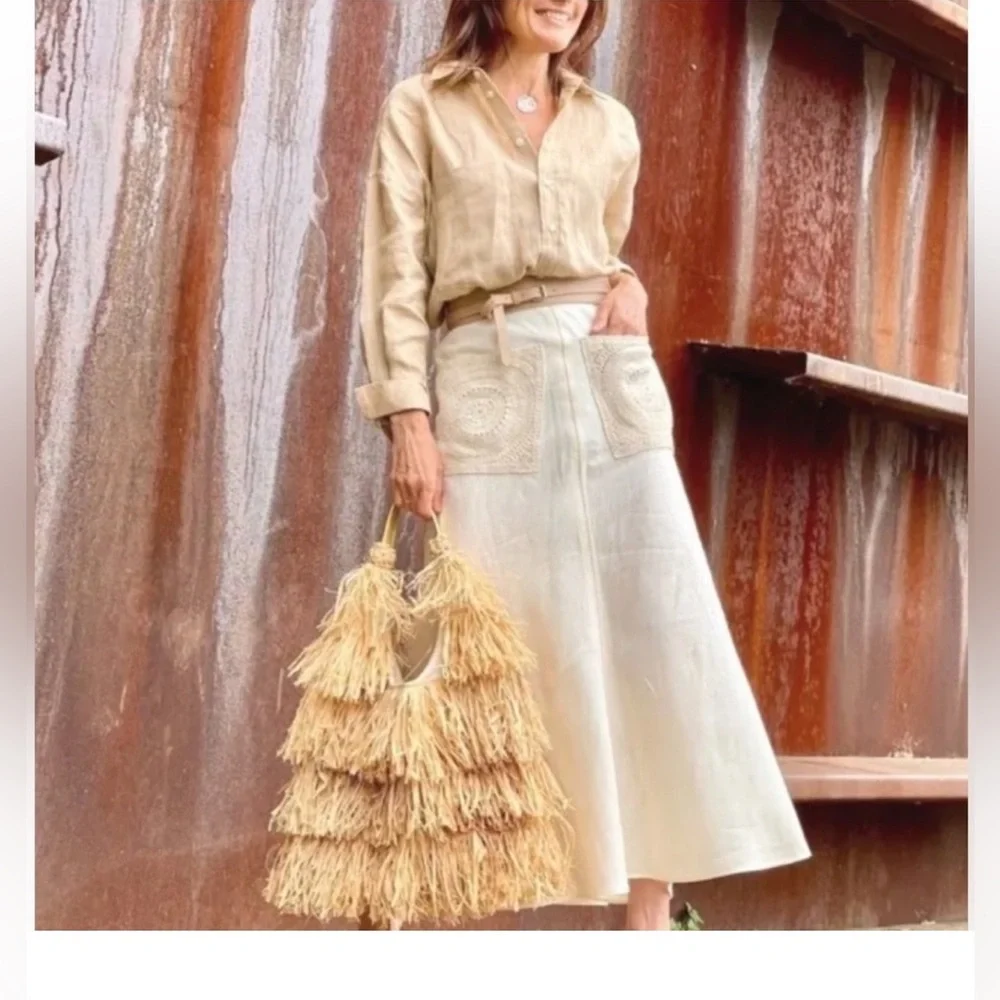 Zara  Limited Addition Crochet Pocket Maxi Linen Skirt - Picture 3 of 13